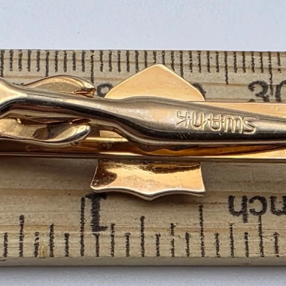 Swank Gold Tone Cufflinks Tie Bar Set Shriner Masonic Crescent Star Vintage